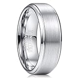 TUNGSTORY Silver Brushed Tungsten Carbide Ring Wedding Engagement Bands for Him Beveled Edge Comfort Fit Size V 1/2
