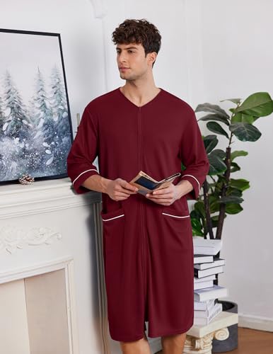 Ekouaer Mens Robes Lightweight Zipper House Coat Short Bathrobes Soft Sleepwear with Pockets S-3XL4