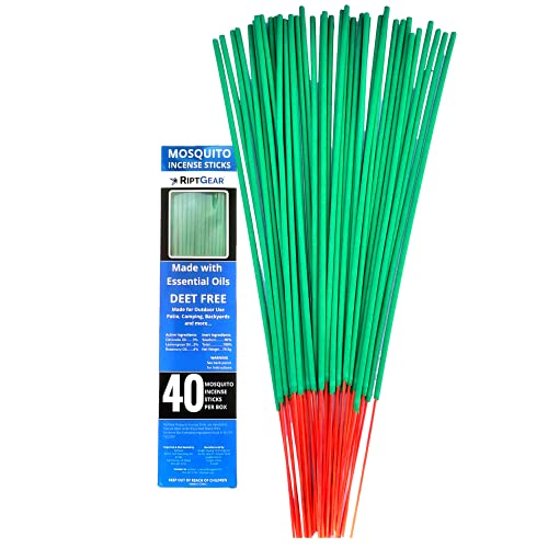 RiptGear Mosquito Repellent Incense Sticks - 40 Pack of Citronella Incense Sticks for Patio, Natural Mosquito Repellent w/ Citronella, Lemongrass & Rosemary - DEET Free Mosquito Repellent for Yard