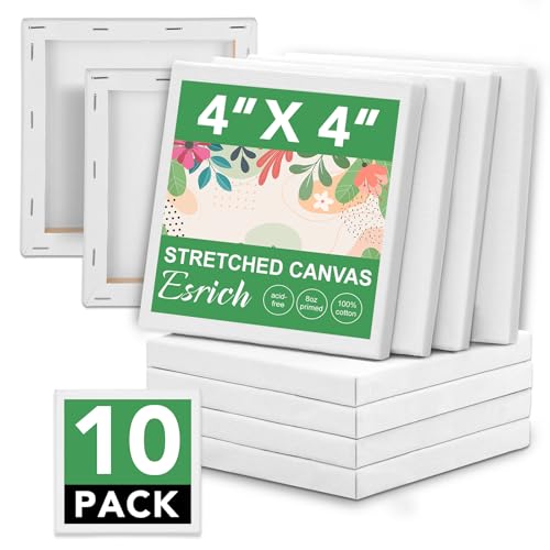 ESRICH Mini Canvases for Painting 4x4In Canvas in Bulk 10Pack 2/5In Profile Small Square Canvas Blank Canvases are Great for School Projects and Kids Birthday Parties Home Decor Project.