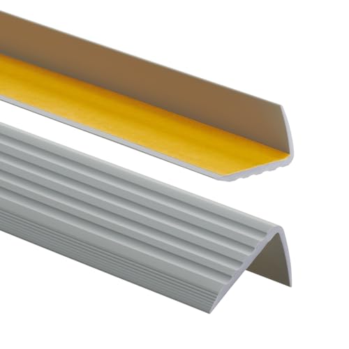 ProfiPVC Perfil de PVC autoadhesivo de borde para escaleras 41mm x 25mm en Forma de L, Tiras antideslizantes para peldaños, Esquina para cantos - Cantonera Protector, 80cm, Gris