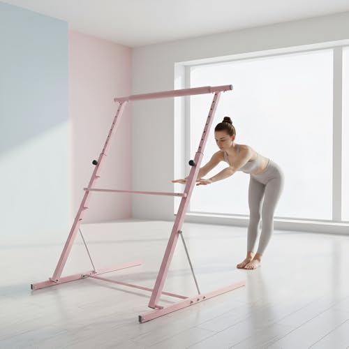 Barra de Ballet portátil Independiente: Altura Ajustable de 85 a 115 cm, Barra elástica Plegable for Estudios de Danza, gimnasios y Entrenamiento de Estiramiento.