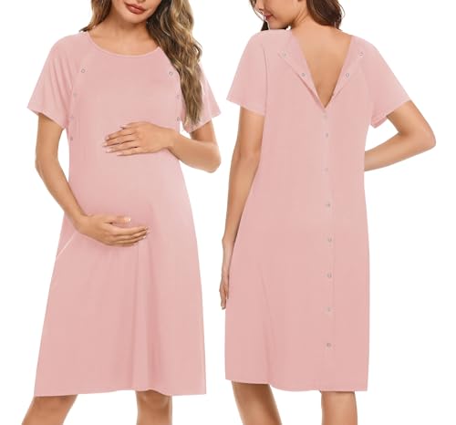 Ekouaer Womens Nursing/Delivery/Labor/Hospital Nightdress Short Sleeve Maternity Nightgown with Button S-XXL