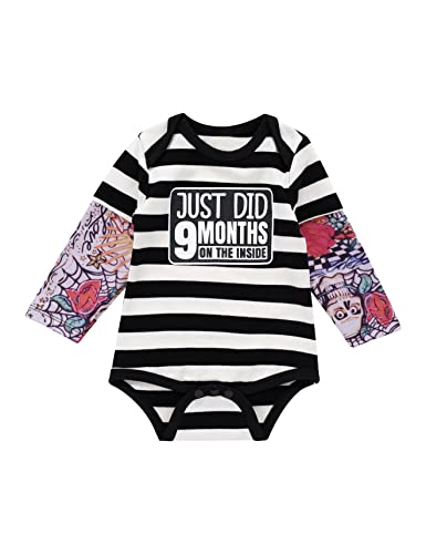 Image of bakjuno Newborn Baby Boy Clothes Infant Stripe Tattoo Long Sleeve Romper Outfit Set (0-3 Months,White)