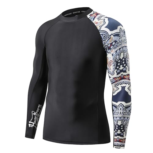 Image of HUGE SPORTS Men's Rash Guard Long Sleeves UPF 50+ UV Sun Protection Quick Drying Splice Compression Swim Shirts