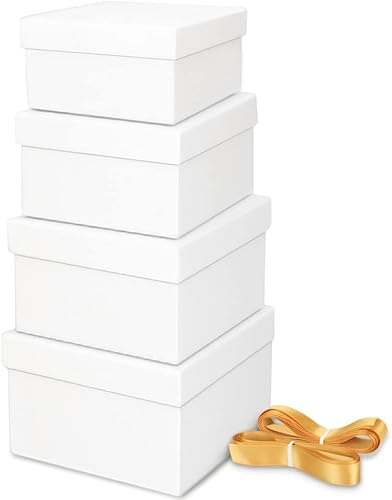 Bengnkes Caja de regalo blanca pequeñas cajas de regalo con tapas para regalos, 4 paquetes, cajas de regalo cuadradas de lujo con cinta de 17 pies disponible en Yaxa Costa Rica