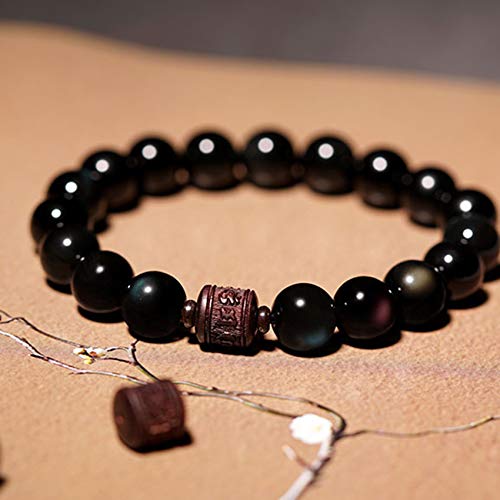 Feuille d'obsidienne naturelle en bracelet de 8 mm pour la méditation quotidienne