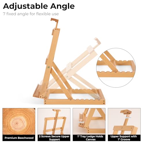 VISWIN Heavy-Duty Table Top Easel for Painting, Adjustable Beech Wood Tabletop Easel, Hold Canvas up to 23”, Portable Art Desktop Easel Stand for Adults, Artists, Beginners – Natural by VISWIN - Image 4