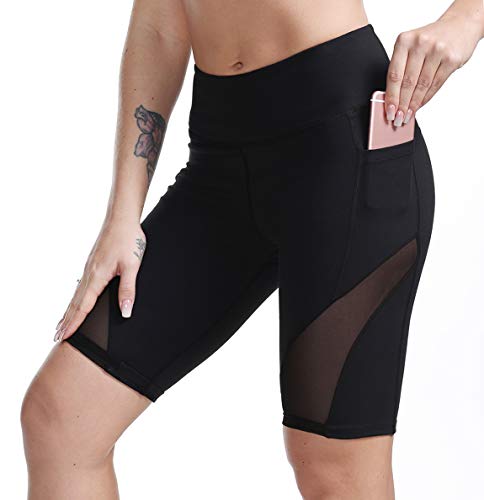 TYUIO Mesh Yoga Shorts for Women,Compression Running Workout Short Leggings Black XL