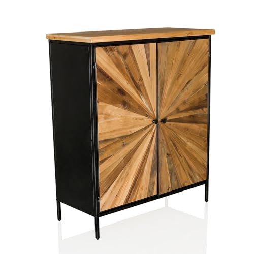 cassettiera in Legno Massiccio a Due Ante SANTJAGO Sun XL Mobile per Soggiorno Camera da Letto corridoio Contenitore 80 x 34.5 x 94 cm alto nero