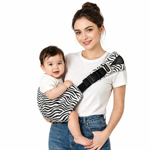 Baby Sling Carrier for Toddler 12-45 Lbs, Lightweight Hip Support Baby Sling with Safety Snap Buckle, Adjustable Shoulder Strap, One Size Fits All Parents, for Travel, Shopping & Daily Use (Black)