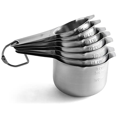 Spring Chef Stainless Steel Measuring Cups Set of 7 with Pour Spout, Metal Kitchen Tools with Easy to Read Markings for Measuring Dry or Liquid Ingredients, Nesting Measuring Cups for Baking & Cooking