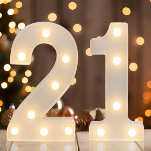 IFDGCTK Decorative Led Light Up Numbers, 21th Birthday Decorations, Warm White Led Numbers Lights, Lighted Marquee Number Sign for Sweet 21th Party Decor