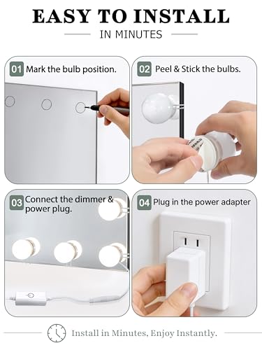 Image of Waneway 14 Bulb Vanity Lights for Mirror, Plug-in Power Adapter & Touch Dimmer, 6,000K, 1350 Lumens (Mirror Not Included)