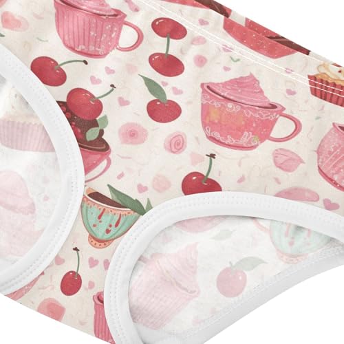 Wusikd Cupcakes Teacups Girls' Underwear Cotton Cherries Hearts Girls Briefs Soft Toddler Underwear 2T4