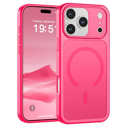 Image of SUPFINE Magnetic for iPhone 17 Pro Max Case Hot Pink | (Compatible with MagSafe)(Military Grade Drop Protection)(Camera Protection)Translucent Matte Phone Cover