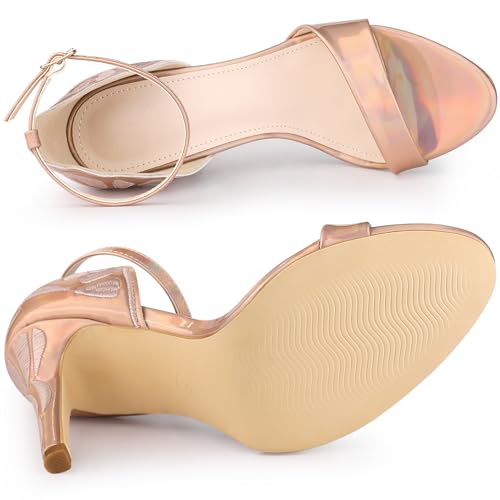 Allegra K Women's Butterfly Stiletto Heels Metallic Rose Gold Sandals 7 M US