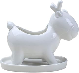 HEMOTON Vaso de Flores Natal Elk Plantas Verdes Em Vaso Cerâmica Europeia Creative Office Desktop Vasos De Flores Carnudos Vasos De Flores De Elk Suculentas (Branco)