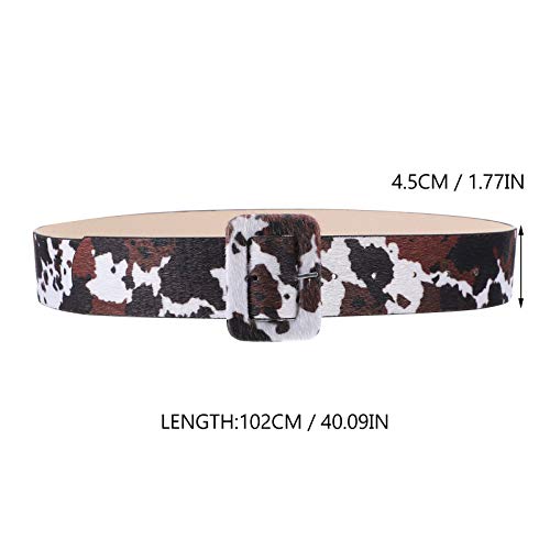 Amosfun Cinto de Vaca Feminino Cinto de Couro Pu Cinto de Moda Impresso de Vaca Cintura Largo Com Fi