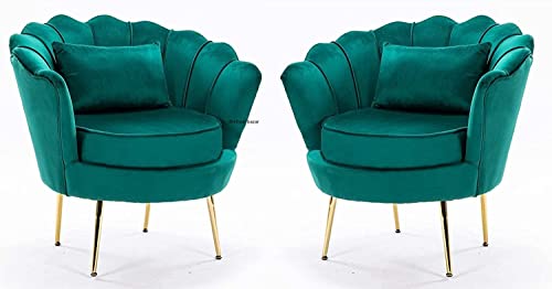 Image of Living Room Vintage Velvet Fabric Tub Armchairs with Metal Leg Armrests Lounge Comfortable Royal & Luxury (Dark Green, 1 Seater (Set of 2))