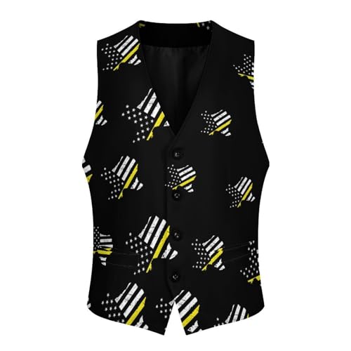 911 Dispatcher Texas US Flag Novelty Men's Suit Vest Funny Formal Dress Vests Business Waistcoat3