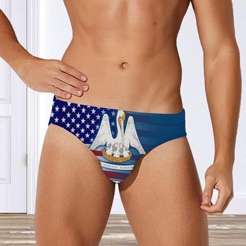 U.S.A and Louisiana State Flag Printed Swim Briefs for Men Sexy Bikini Swimwear Elastic Beach Trunks Bathing Suit2