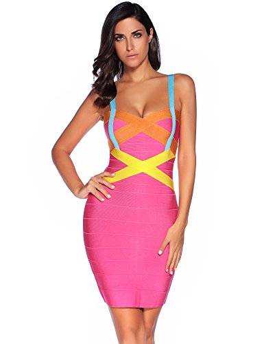 meilun Women s Sleeveless Rayon Bandage Bodycon Strap Dress X-Small Multicolor