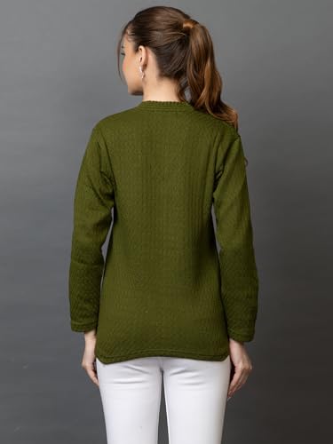 Image of Wear lusso Women's Woolen V-Neck Buttoned Full Sleeve Cardigan Self Design Soft Wool Fabric Winter Wear Pure Wool Sweater with Pockets Stylish Outdoor and Office Wear Girls