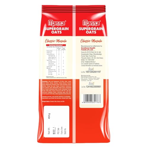 Image of Manna Masala Oats, Classic Masala, Rich in Protein and Fibre, No palm oil, color or preservatives. 450g (pack of 1)