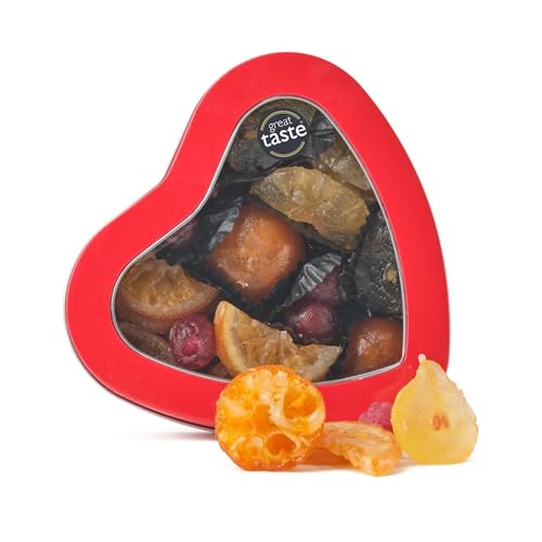 Walnut Tree Heart-Shaped Tin Gourmet Glace Fruit Gift Crystallised Fruits Handpacked in the UK Great Taste Award Winner Luxury Gift Selection Birthday Anniversary 220g