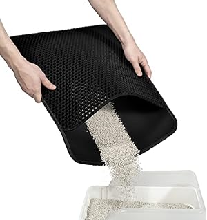 Conlun Cat Litter Mat Cat Litter Tray Mat 58 x 42 cm, Honeycomb Double Layer Design, Urine and Waterproof Material, Cat Litter Tray Mat Black