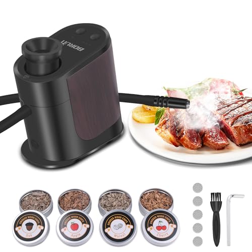 BORUiT BQ500 Pistola para Fumar, Fumador de Comida, con 4 Paquetes de Virutas de Madera, Pistola de Humo de Aleación de Aluminio para Cocina, Carne, Salmón, Cócteles, Queso, Barbacoa
