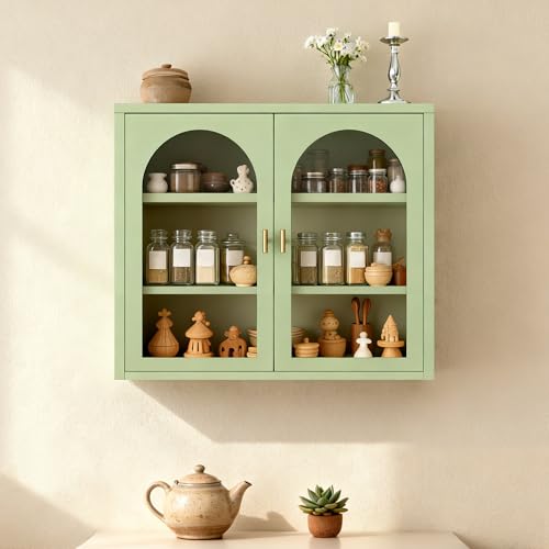 Royard Oaktree Metal Wall Cabinet with Semi-Arch Glass Doors 3-Tier