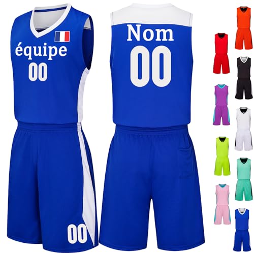 Maillot de Basket Personnalisé avec Nom Numéro Logo de L'équipe Personnalisables Tenue Basket pour Enfant Adulte Hommes Femmes