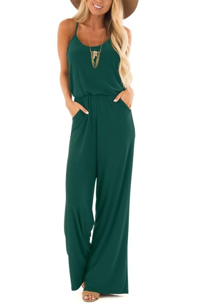 Lacozy Womens Casual Loose Sleeveless Spaghetti Strap Wide Leg Pants Jumpsuit Rompers