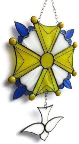 French Protestant Huguenot Cross Panel. Christian Stained Glass Panel for Wall Decor, Window Hanging