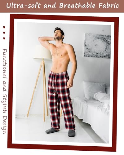 6 Pack Men's Pajama Pants Soft Plaid PJ Pants Flannel Sleepwear Lightweight Lounge Bottoms with Pockets3
