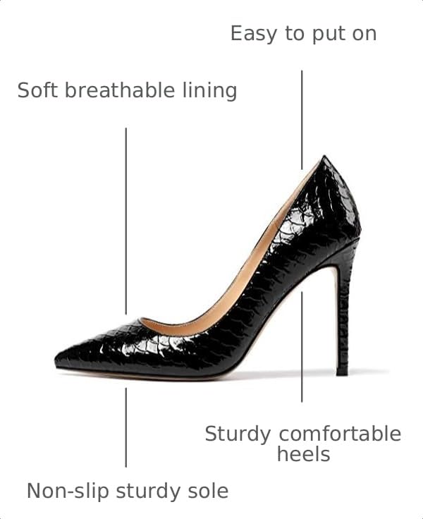 Image of Eldof Women's Classic Dress Pumps Shoes, Sexy Pointed Toe 4 inch Stiletto High Heels, Office Formal Slip On Size 5-13