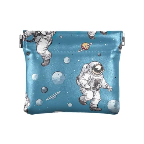 Space Astronauts Cartoon Coin Purse Leather Pouch Change Purse, Squeeze Coin Pouch for Cards, Keys & Lipsticks, Unisex