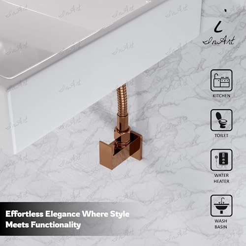 Image of InArt Brass Angle Valve /Angle Cock Valve with Wall Flange for Bathroom /Kitchen Rose Gold Color - 5 Year Warranty