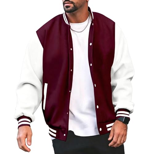 Sohodoo Chaqueta de béisbol universitaria for hombre, chaqueta bomber informal con letras, cortavientos, chaqueta ligera(Burgundy,XXL)