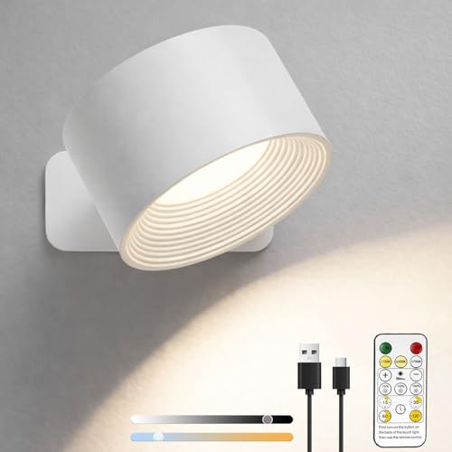 Lights of Sweden Wall Lamps - Cordless Magnetic Sconces Rechargeable Infinity Wall Lamps with Remote Control 360 Rotatable 3 Color Temperatures & Dimmable for Bedroom and Home (White)