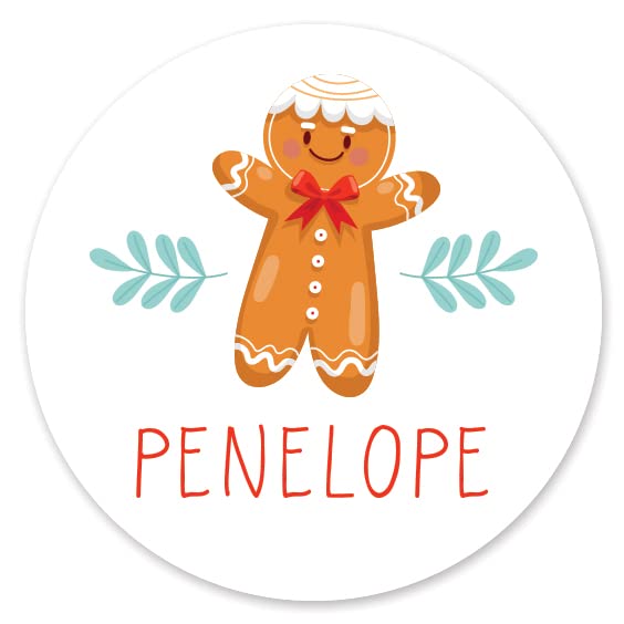 Personalised Christmas Name Stickers - Christmas Labels for Gift Wrapping Presents - Fun Gingerbread Design (Gingerbread Man, 37mm (37 Per Sheet))