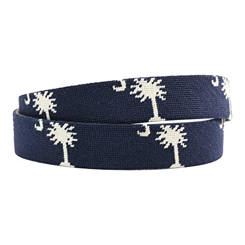 Carolina Crescent Palmetto Moon Navy Blue Leather Needlepoint Belt3