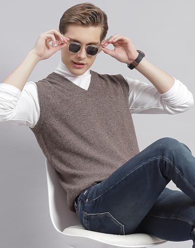 Image of Monte Carlo Off White Solid V Neck Sweater | Warm Woolen Pullover for Men | Soft Comfortable Knitted Winter Wear Sweater for Men's