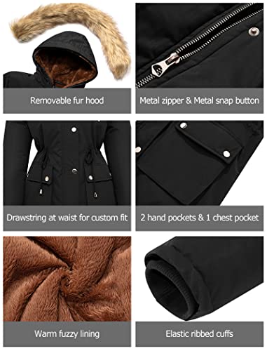Farvalue Womens Water-Reprllent Winter Coat Thicken Puffer Jacket Warm Fleece Lined Parka With Fur Hood Black Medium #TOP3