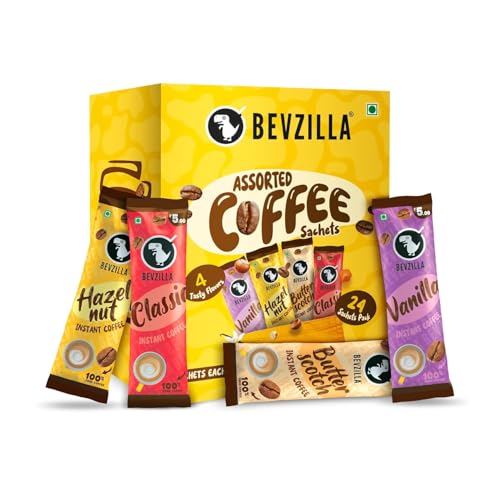 Image of Bevzilla Instant Iced Tea Sachets Assorted 5 Flavours (30g Each)|Perfect for Summers Refreshment + 24 Instant Coffee Powder Sachets (4 Assorted Flavours) - Ideal for Espresso, Latte & Cappuccino