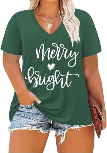 Image of ForHailey Women's Plus Size Short Sleeve Tee Shirt V Neck Basic Ladies Loose Fit T Shirt 1X-5X