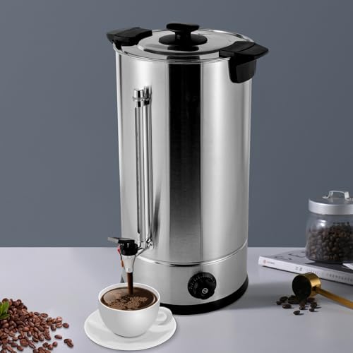 DilraTal 1.4KW 6.6Gal Stainless Steel Coffee Urn with Faucet,Filter, Adjustable Temperature, Viewable Design, 13.4 * 22.2in, 110V, Silver, Black