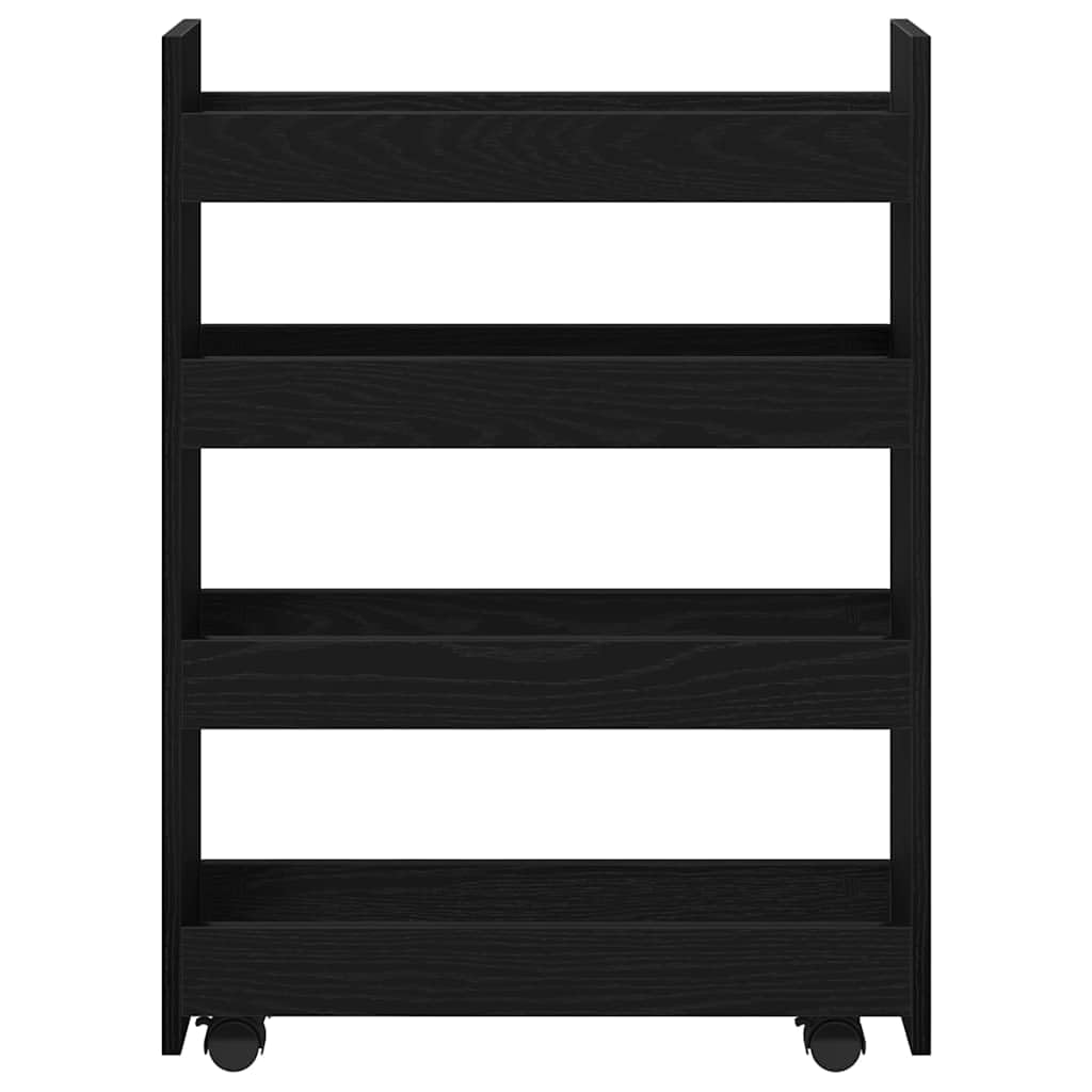 Schmaler Aufbewahrungswagen Holzwerkstoff Schwarz Eichen-Optik 60x20x82 cm mit Rollen und Bremsen, mobiler Rollwagen für Küche, Nischen, Arbeitsplatte, Organizer und Stauraum